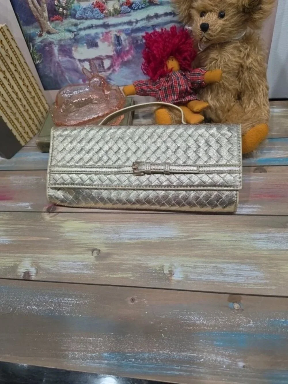 Urban Expressions Emerson Crossbody Clutch Gold Woven Purse